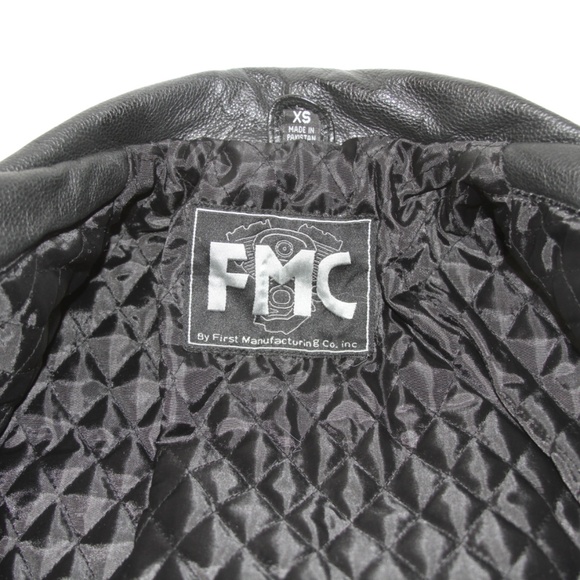 NWT FMC Black Leather Motorcycle Biker Jacket XS Women or Youth - Picture 5 of 6